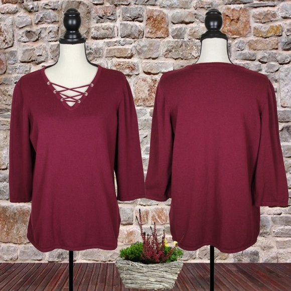 Roz & Ali Sweaters - Plus Roz & Ali Burgundy Sweater Size 1X-2X